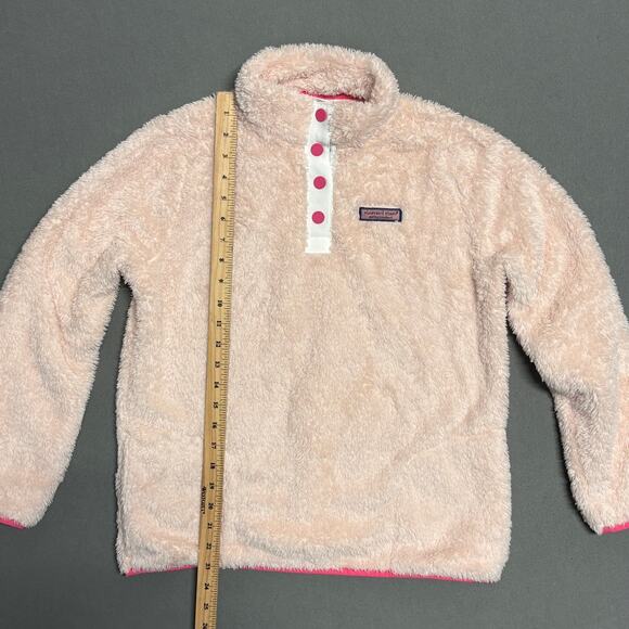 Vineyard Vines Girls Sherpa‎ Teddy Fleece Pullover Pink Size 16 Lg Quarter Snap - Picture 9 of 10